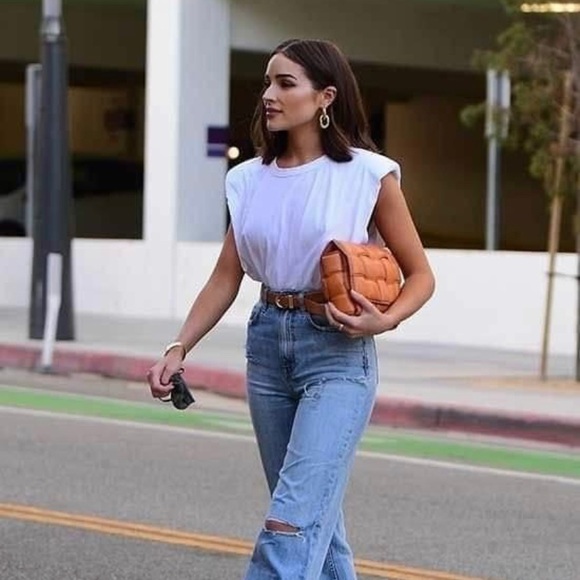 monaco Tops - Womens MONACO cropped shoulder padded T-Shirt